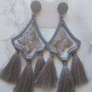 Grey boho tassel earrings